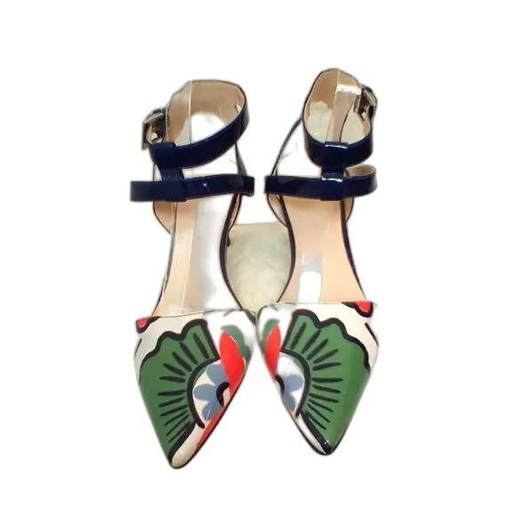 Nine West Pumps Vibrant Size 9M Flower Print Slip On Pointed Toe - Picture 6 of 16